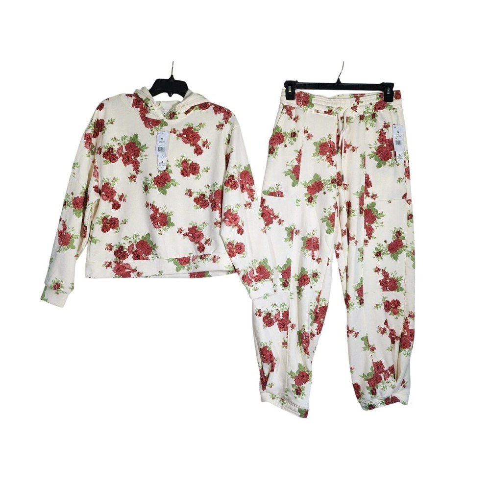 Olive Oak NWT Medium Floral Hoodie Jogger Set Cream Roses Lounge Sweatsuit Cozy